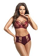 Luxurious bra, lace trim, straps over bust, D to K-cup